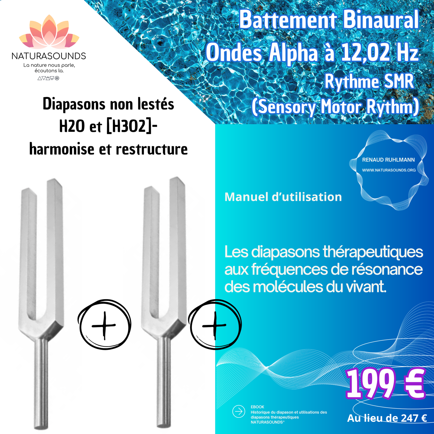 BUNDLE 2 unweighted H2O and H3O2 tuning forks with user manual