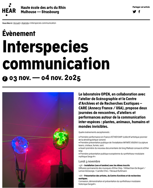 InterSpecies Communication : 2 journées à la HEAR - Haute Ecole des Arts du Rhin - Strasbourg